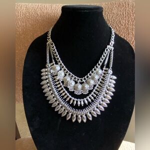 Silver bib necklace